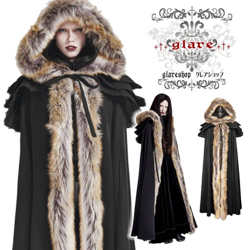 Black Three layered ファー付きマント Black Three layered ファー付きマント Black Three layered ファー