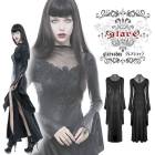 glareshop グレアショップ「S/L/2XL」WX280-B■ゴスロリ ゴシック 長袖 Vネック レース 魔女 ワンピース ドレス 黒 レディース | ヴィジュアル系 V系 モード系 コスプレ 