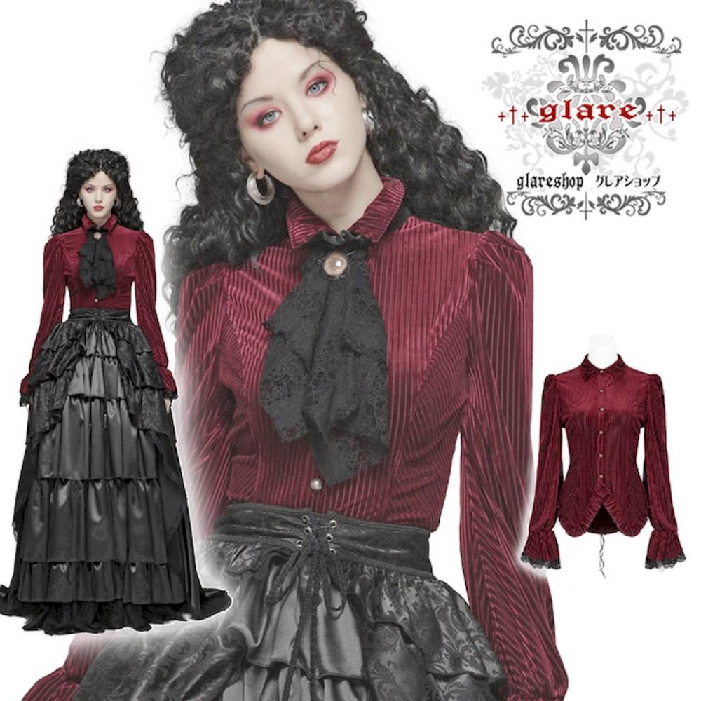 glareshop ���쥢����åס�XS-4XL��TX726-R���������� �����å� ����������ɥ��顼 �֥饦�� �� ��ǥ����� | �������奢��� V�� �⡼�ɷ� �����ץ� ���ơ��� ���� �� [PUNK RAVE] Vintage Gothic Velvet Long Sleeve Shirt