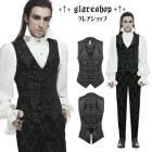 glareshop グレアショップ「M.S-M.5XL」KX100-B■ゴスロリ ベスト ショート丈 ゴシック フォーマル 貴族 ダマスク柄 ナポレオン 黒 ブラック メンズ | ゴスロリ ゴシックフ