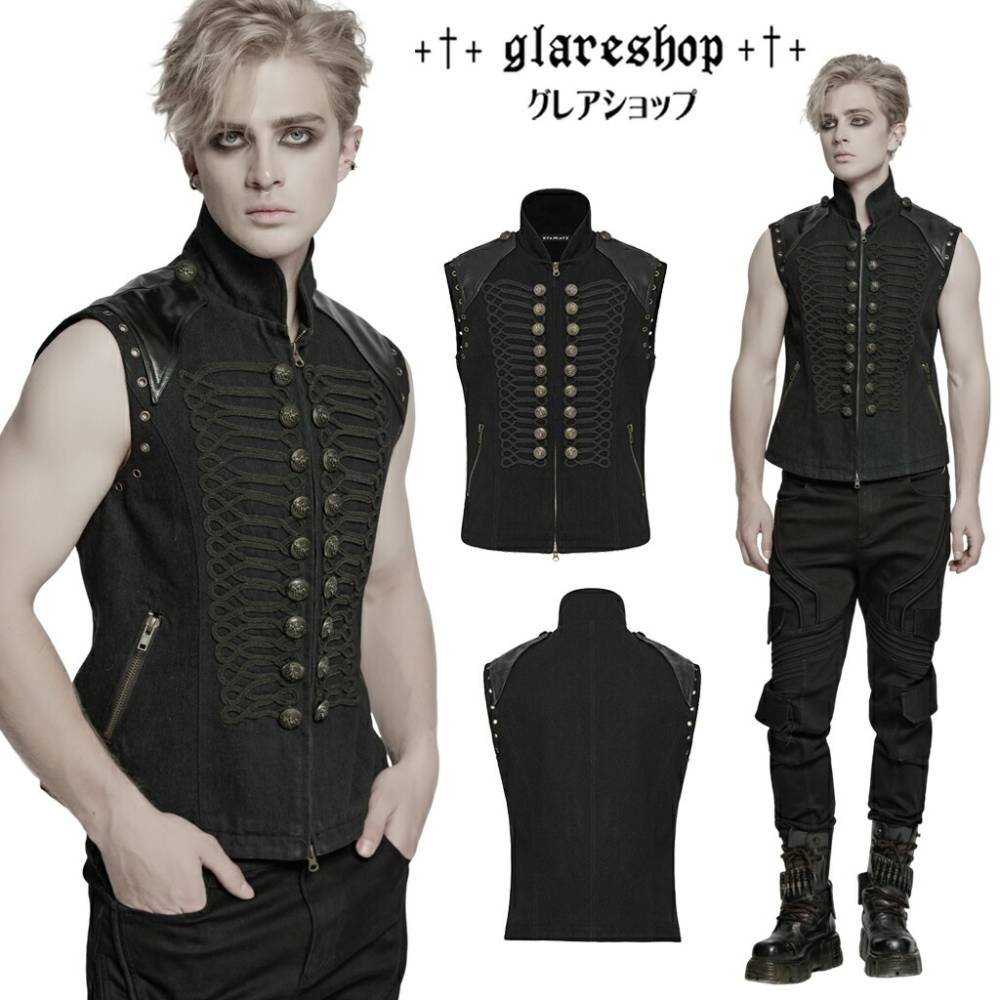 glareshop 쥢åסM.S-M.5XLKX176-BG ߥ꥿꡼ʥݥ쥪٥ 硼Ⱦ  ֥å  |  ѥ å եå ѥ 奢 V ץ   [PUNK RAVE] Military Combat Tactical Punk Vest