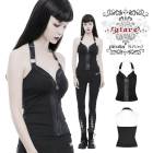 glareshop グレアショップ「S/L/2XL」KX225-B■ゴシックパンク ベスト ショート丈 モード系 ホルダーネック 異素材 ニット&クラックレザー キャミソール 黒 ブラック レディース