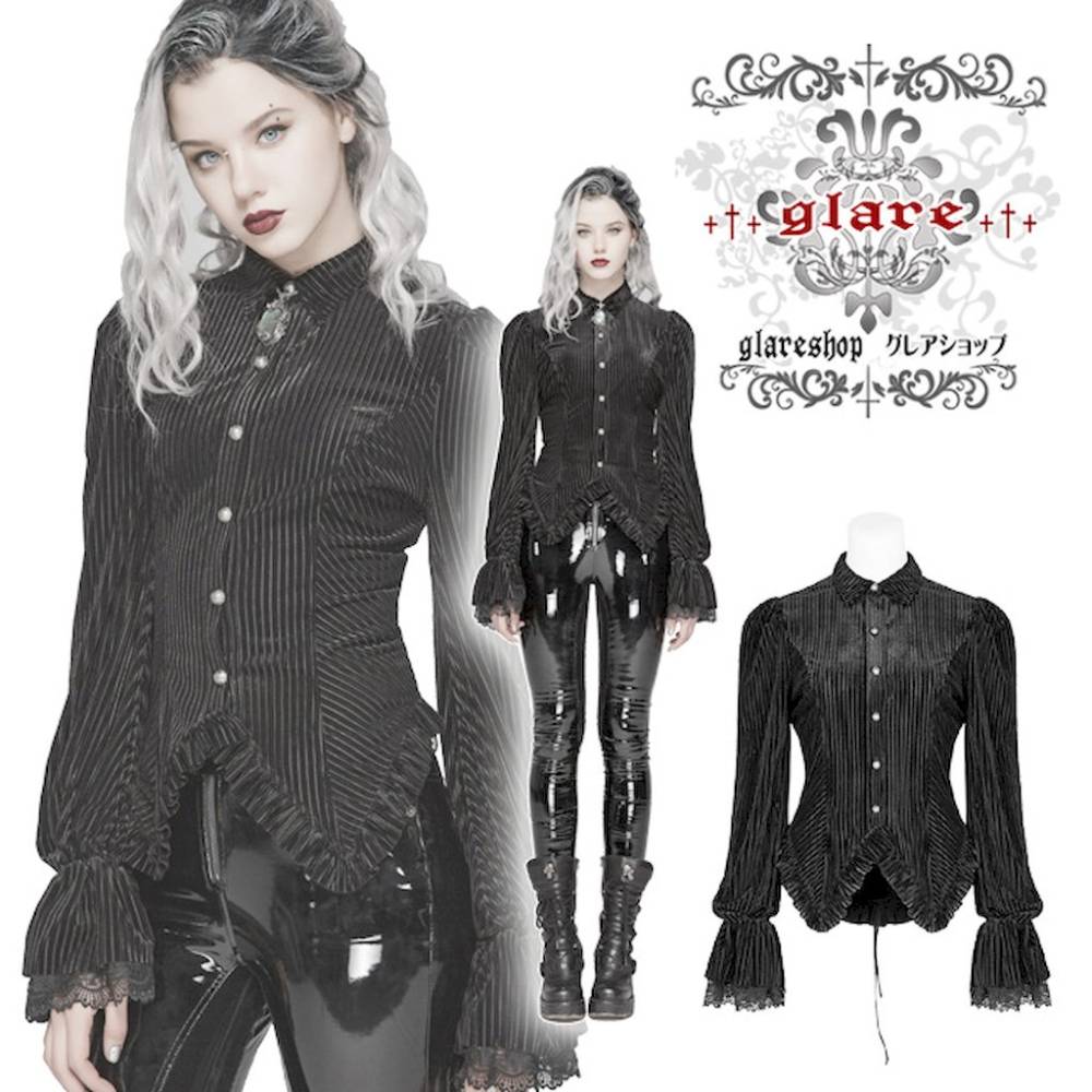glareshop ���쥢����åס�XS-4XL��TX726-B���������� �����å� ��åե륫�ե� ����������ɥ��顼 �֥饦�� �� ��ǥ����� | �������奢��� V�� �⡼�ɷ� �����ץ� ���ơ��� ���� �� [PUNK RAVE] Vintage Gothic Velvet Long Sleeve Shirt