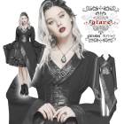 glareshop グレアショップ「S/L/2XL」TX732-B■和コズコーデ 着物風 アシンメトリー トップス コルセット シャツ カットソー 黒 レディース | ヴィジュアル系 V系 モード系 