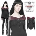 glareshop グレアショップ「S/L/2XL」TX617-R■ゴスロリ ゴシック ゴージャス 長袖 Tシャツ ブラウス 黒×赤 レディース | ヴィジュアル系 V系 モード系 コスプレ ステージ