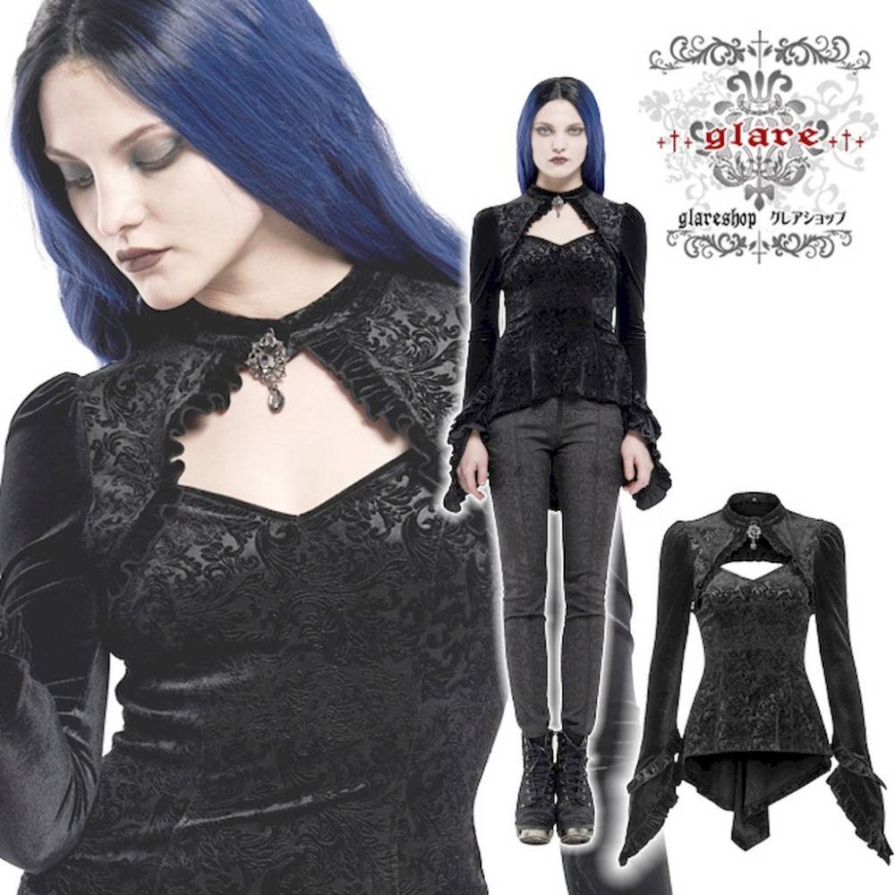 glareshop 쥢åסS/L/2XLTX835-B 㥹 Ĺµ 졼å åȥ T ȥåץ  ǥ | 奢 V ⡼ɷ ץ ơ   [PUNK RAVE] Retro Gorgeous Gothic Velvet Long Sleeve T-Shirt