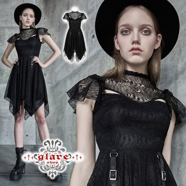 Glareshop グレアショップ 公式ストア ゴスロリ Glareshop グレアショップ Xs 4xl Wx479 ゴスロリ モード系 レース 半袖 ワンピース 黒 レディース ゴスロリ ゴシック パンク ロック ファッション スチームパンク ヴィジュアル系 V系 モード系 コスプレ
