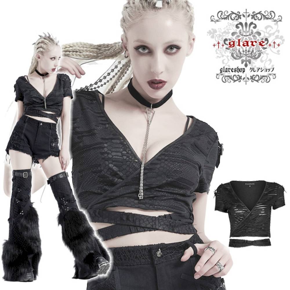 glareshop ���쥢����åס�S/L/2XL��TX869-B���������� ��åץ��饦��� �������� �Х�ǡ��� Ⱦµ T����� ���åȥ��� �� ��ǥ����� | �������奢��� V�� �⡼�ɷ� �����ץ� ���ơ��� ���� �� [PUNK RAVE] Punk Wrap-Around Tie-Dye Bandage Top