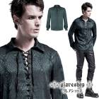 glareshop グレアショップ「M.S-M.5XL」TX888-N■ゴシック ジャガード レースアップ カジュアルシャツ グリーン×黒 メンズ | スチームパンク ヴィジュアル系 V系 コスプレ 