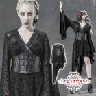 glareshop グレアショップ「S/L/2XL」TX878-B■和コズコーデ ジャガード シースルー アシンメトリー トップス コルセット ワンピース 黒 レディース | ヴィジュアル系 V系 コ
