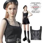 glareshop グレアショップ「XS-4XL」KX419-B■ゴスロリ スクエアネック レザーベルト付き メッシュタンクトップ トップス 黒 レディース | 地雷系 ヴィジュアル系 V系 モード系