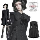 glareshop グレアショップ「XS-4XL」JX741-B■ゴスロリ コート ミドル丈 ゴシック 2Way 刺繍襟 ジャガード 薔薇ボタン フィッシュテール 黒 ブラック レディース | 闇可愛