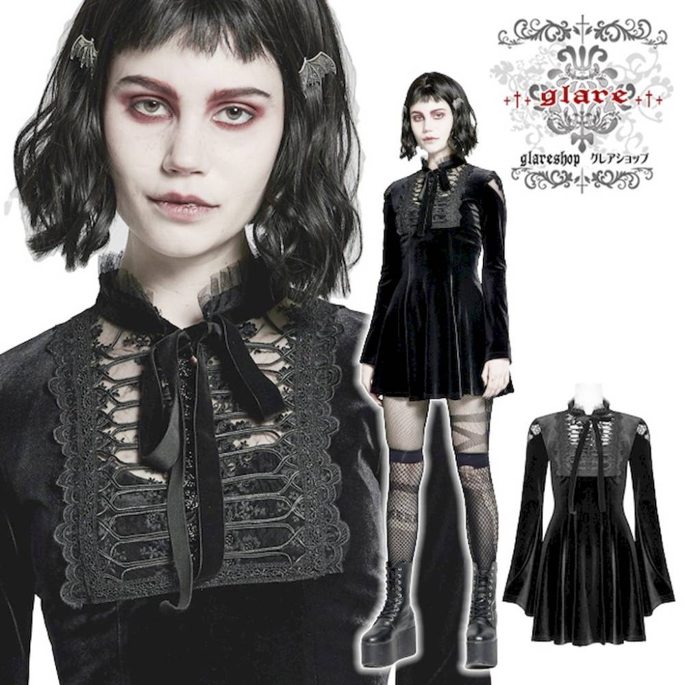 glareshop ���쥢����åס�S/L/2XL��WX622-B���������� �����å� �٥�٥å� �졼�����å׾夲 �ߥ˥ɥ쥹 ���ԡ��� �� ��ǥ����� | �������� �����å� �������奢��� V�� �⡼�ɷϰ��� �� [PUNK RAVE] Gothic Velvet Long Sleeve Daily Wear Short Dress