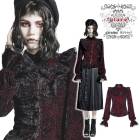 glareshop グレアショップ「XS-4XL」TX945-R■ゴスロリ ゴージャス ベルベットレース フリル シャツ ブラウス 赤×黒 レディース | ゴシック ファッション ヴィジュアル系 V系