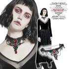 glareshop グレアショップ「F」Zn054-R■ゴシック レッドビジューチェーン付きレースネックレス チョーカー 黒×赤 レディース | ゴスロリ ゴシック パンク ロック ファッション スチ