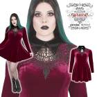 glareshop グレアショップ「L-5XL」WX614-R■ゴスロリ エレガント ベルベット レースアップ 長袖ワンピース 赤×黒 レディース | ヴィジュアル系 V系 モード系 コスプレ ステー