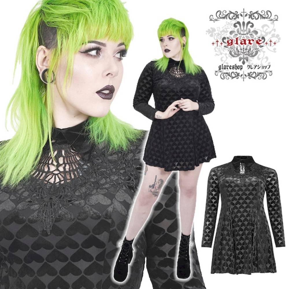 glareshop ���쥢����åס�L-5XL��WX620-B���������� �ϡ����� �٥�٥å� �졼�����å� Ĺµ ���ԡ��� �� ��ǥ����� | �������奢��� V�� �⡼�ɷ� �����ץ� ���ơ��� ���� �� [PUNK RAVE] Goth Series Velvet Hearts Black Vines Dress