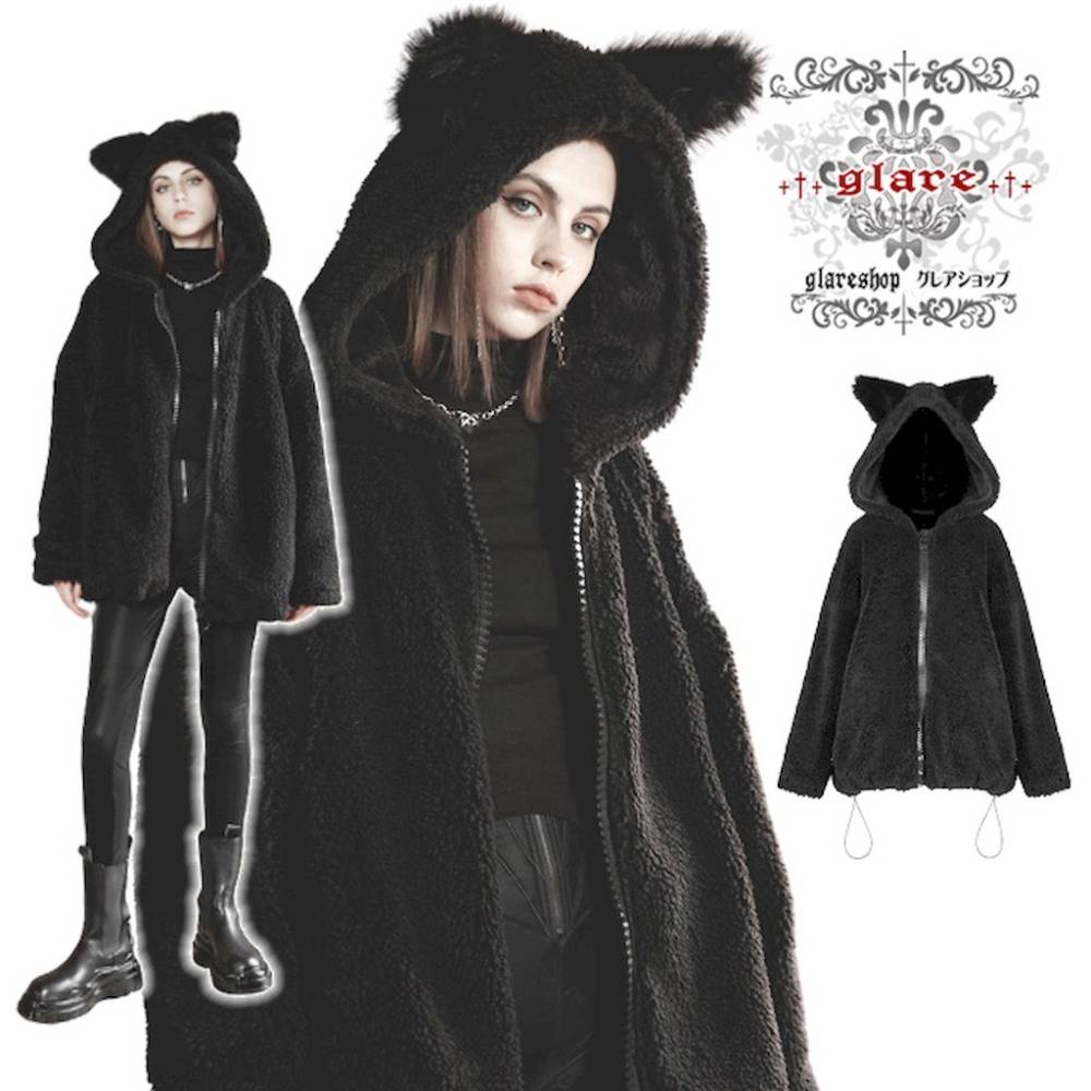 glareshop 쥢åסS/L/2XLJX771-Bեե  ߥɥ ⡼ɷ ĥͼ ադ   ֥å ǥ |  å V ⡼ɷ ץ ơ   [PUNK RAVE] Woolly loose medium length sweater coat