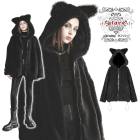 glareshop グレアショップ「S/L/2XL」JX771-B■フェイクファー コート ミドル丈 モード系 キツネ耳 フード付き おしゃれ 黒 ブラック レディース | ゴスロリ ゴシック V系 