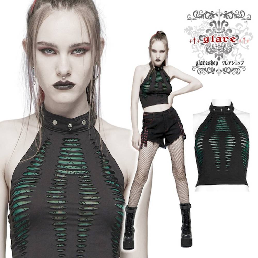 glareshop ���쥢����åס�S/L/2XL��KX447-N���������� �Ρ����꡼�֥ȥåץ� ������� �ۥ륿���ͥå� ����ߥ����� ������ �֥�å��ߥ��꡼�� ��ǥ����� | ����� �������奢��� V�� �⡼�ɷ� �����ץ� ���ơ��� ���� �� [PUNK RAVE] Atomic Skies Green Crop Top