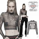 glareshop グレアショップ「XS-4XL」TX996-W●ゴスロリ ゴシック 骸骨 ドクロ スケルトンプリント メッシュ 長袖 Tシャツ 黒×白 レディース | ゴスロリ ゴシック ロック フ