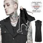 glareshop グレアショップ「M.S-M.5XL」KX454-B■パンクヴィジュアル系退廃風ダメージ加工異素材ベスト ロング丈 黒 ブラック メンズ | ゴスロリ ゴシック パンク ロック ファ