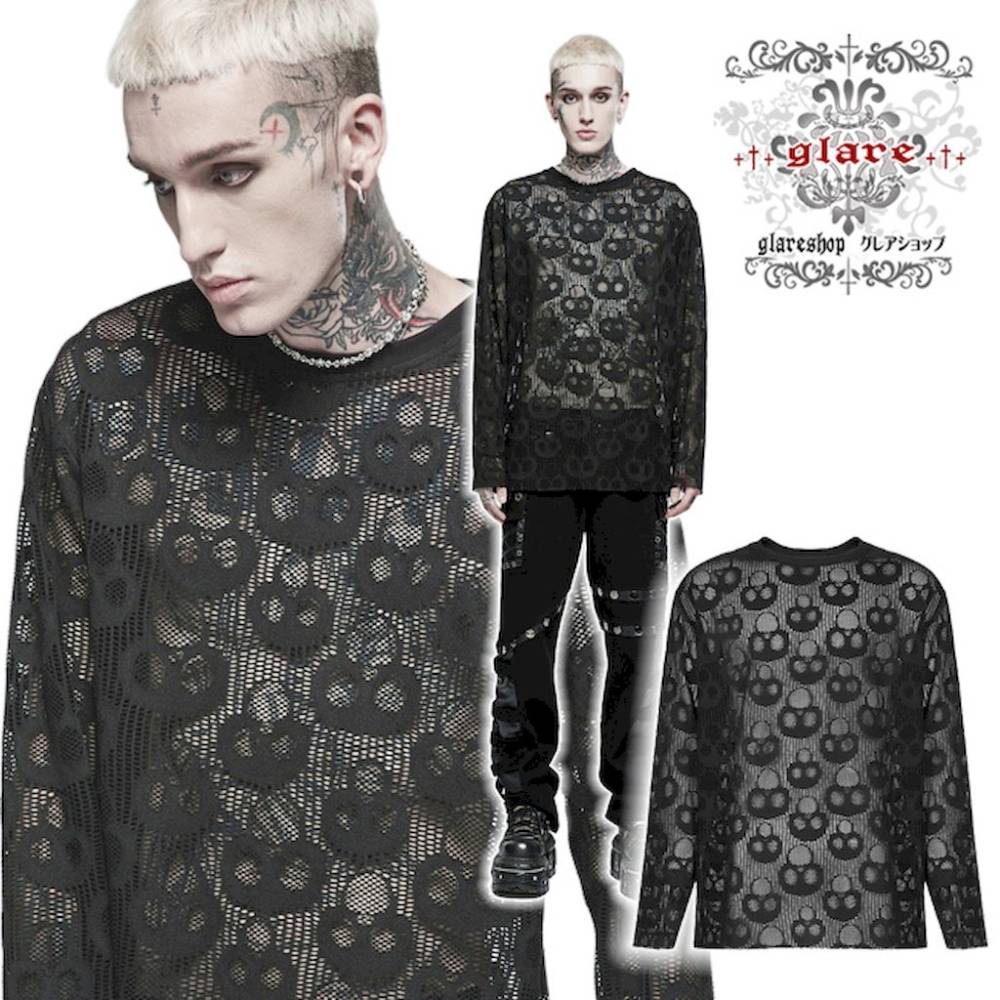 glareshop 쥢åסM.M/M.XL/M.3XLTX1010-Bѥ  ɥ å Ĺµ T ȥåץ  | ѥ 奢 V ⡼ɷ   [PUNK RAVE] Gothic Skull Mesh Long Sleeve T-Shirt
