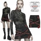 【glareshop グレアショップ】「XS-4XL」SX465■ゴシック 退廃風 ダメージ加工 コウモリ 蝙蝠 チェック柄 タイト デニム スカート 黒 レディース | ゴスロリ ゴシック パンク 