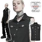 glareshop グレアショップ「M.S-M.5XL」KX453-B■パンク ベスト ショート丈 退廃風 ダメージ加工 ツイル 黒 ブラック メンズ | ゴスロリ ゴシック パンク ロック ファッシ