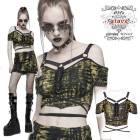 glareshop グレアショップ「S/L/2XL」TX998-Y■パンク 肩あきダメージ加工Tシャツ カットソー トップス 黒×イエロー レディース | ゴスロリ スチームパンク ヴィジュアル系 V