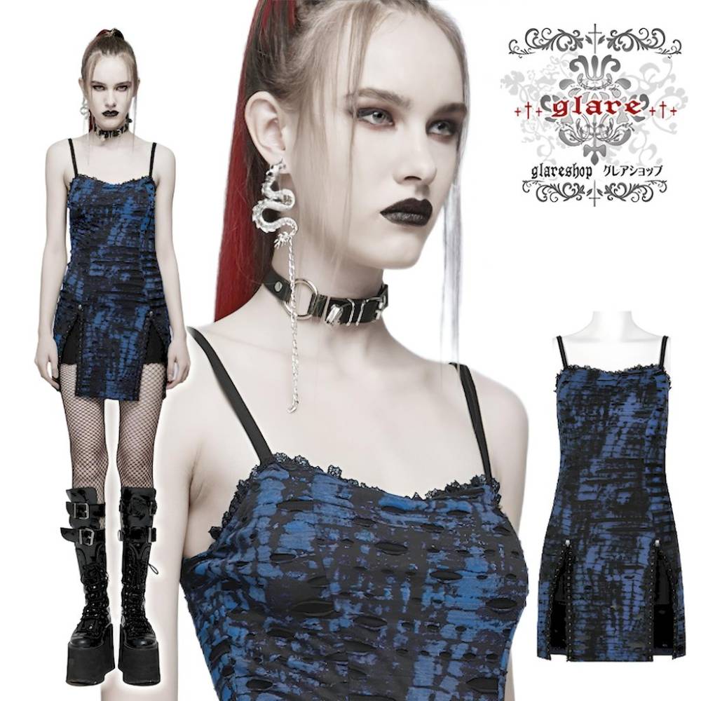 glareshop ���쥢����åס�S/L/2XL��WX668-K���������� �졼��&�������������᡼���ù�����ߥ��ԡ��� ���ߥ֥롼 ��ǥ����� | �������奢��� V�� �⡼�ɷ� �����ץ� ���ơ��� ���� �� [PUNK RAVE] Gothic abstract print slip dress
