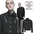 glareshop グレアショップ「M.S-M.5XL」JX780-B■パンク ジャケット ショート丈 退廃風 異素材 メッシュ×ツイル スタンドカラー 黒 ブラック メンズ | ロック ファッション