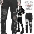 glareshop グレアショップ「M.S-M.5XL」PX563-B■ゴシックパンク退廃風 ダメージ加工異素材 デニム ロングパンツ 黒 メンズ | ゴスロリ ゴシック パンク ロック ファッション