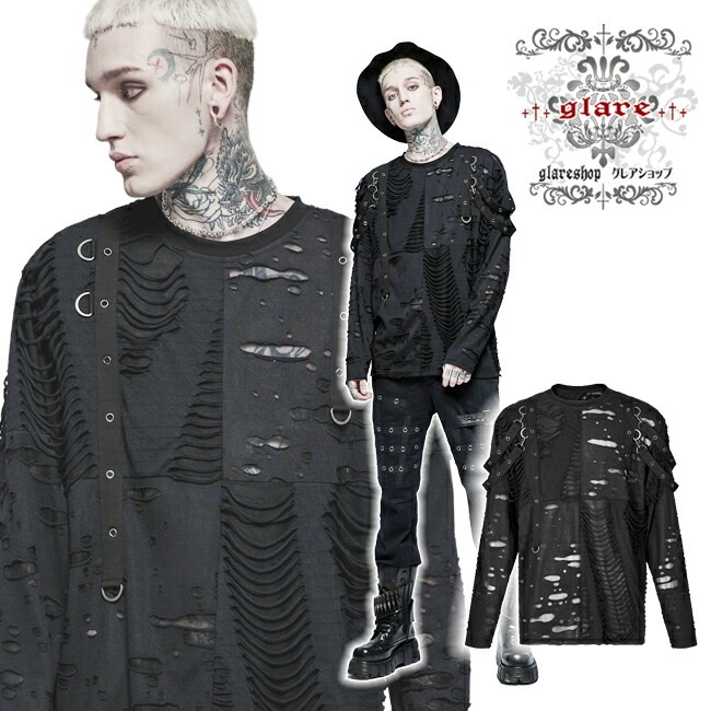 glareshop 쥢åסM.M/M.XL/M.3XLTX1009-B ѥ  ᡼ù Ū Ĺµ T ȥåץ   |  ѥ 奢 V ơ   [PUNK RAVE] Punk Knitted Broken Holes Long Sleeve T-Shirt