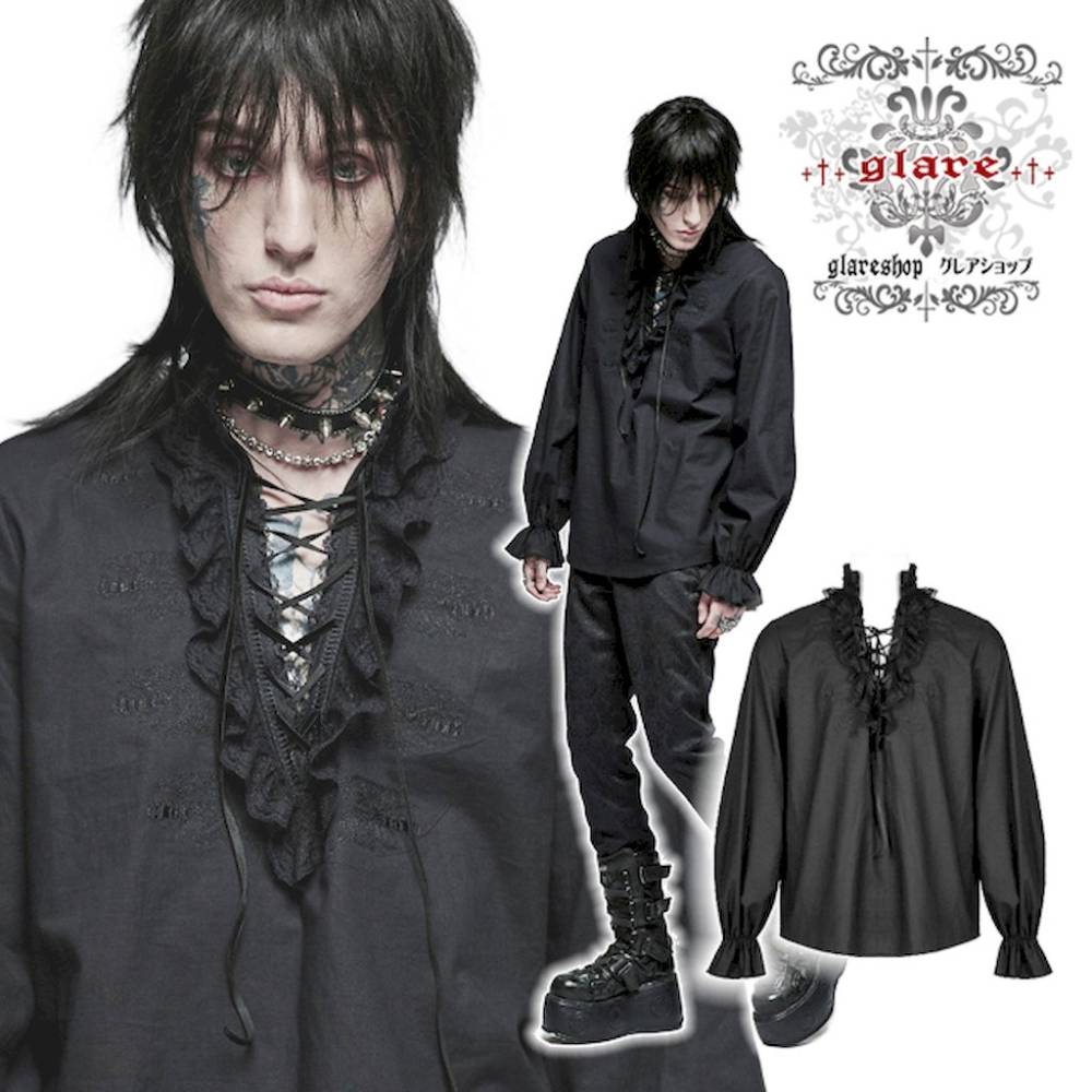 glareshop ���쥢����åס�M.S-M.5XL��TX1014-B���������� �����å� �ե�� �졼�����å� �ѥ��졼�ĥ֥饦�� Ĺµ ����� �� ��� | ��������ѥ� �������奢��� V�� �����ץ� ���ơ��� ���� �� [PUNK RAVE] Vintage Gothic Skeleton Embroidered Long Sleeve Shirt