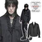 glareshop グレアショップ「M.S-M.5XL」TX1014-B■ゴスロリ ゴシック フリル レースアップ パイレーツブラウス 長袖 シャツ 黒 メンズ | スチームパンク ヴィジュアル系 V