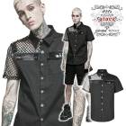 glareshop グレアショップ「M.S-M.5XL」TX1017-B■ゴスロリ ゴシックパンク 個性的 異素材 シースルー ミリタリー 半袖 シャツ 黒 メンズ | ヴィジュアル系 V系 モード系