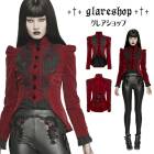glareshop グレアショップ「XS-4XL」JX565-R■ゴスロリ ジャケット ショート丈 ゴシック ベルベット レースアップ 刺繍 長袖 レッド 赤×黒 レディース | 地雷系 ヴィジュアル