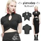 glareshop グレアショップ「S/L/2XL」TXA006-B■ゴスロリ ゴシック チャイナスタイル チャイナブラウス 半袖Tシャツ 立ち襟 カットソー 黒 レディース | 地雷系 V系 モード
