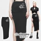 glareshop グレアショップ「XS-4XL」SX491-B■ゴスロリ ゴシックドラゴン刺繍アシンメトリースリット ロングスカート 黒 レディース | ヴィジュアル系 V系 モード系 コスプレ ス