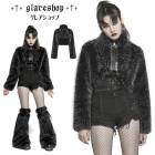 glareshop グレアショップ「S/L/2XL」JX803-B■ゴシックパンク フェイクファージャケット ショート丈 スタンドカラー ファー コート 黒 ブラック レディース | 地雷系 ヴィジュ