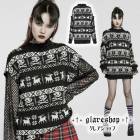 glareshop グレアショップ「S/L/2XL」TXA025-W■ゴシック多WAYドクロ柄 プルオーバー フェイクウール センター トップス 黒×白 レディース | ヴィジュアル系 V系 モード系