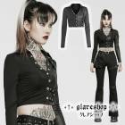 glareshop グレアショップ「XS-4XL」TXA028●ゴスロリ ゴシックパンク Vネック ループ装飾 異素材 長袖 Tシャツ トップス 黒 レディース | ゴスロリ ゴシック ロック ファッ