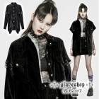 glareshop グレアショップ「S/L/2XL」TXA033-B■ゴスロリ ゴシックパンク 2Way ベルベット 長袖 個性派 シャツ ブラウス 黒 レディース | ヴィジュアル系 V系 モード系