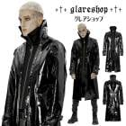 glareshop グレアショップ「M.S-M.5XL」JX824-B■ゴシックパンク フェックレザー コート ミドル丈 ダブルスタンドカラー 黒 メンズ | ヴィジュアル系 V系 コスプレ ステージ