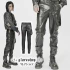 glareshop グレアショップ「M.S-M.5XL」PX593-B■ゴシックパンク ベルト付きフェックレザーロングストレートパンツ 裏起毛 黒 メンズ | スチームパンク ヴィジュアル系 V系 モ