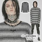 glareshop グレアショップ「M.M/M.XL/M.3XL」TXA040-GY■パンク シンプル クルーネックボーダーニットセーター 黒×グレー メンズ |ヴィジュアル系 V系 モード系 コスプ
