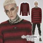 glareshop グレアショップ「M.M/M.XL/M.3XL」TXA040-R■パンク シンプル クルーネックボーダーニットセーター 黒×赤 メンズ | スチームパンク ヴィジュアル系 V系 モー