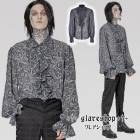 glareshop グレアショップ「M.S-M.5XL」TXA057-GY■ゴシック 柄模様シフォンフリルブラウス エレガントシースルーシャツ グレー メンズ | ヴィジュアル系 V系 モード系 コス