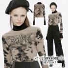glareshop グレアショップ「S/L/2XL」TXA068-C■ゴスロリ ゴシック 刺繍ニット退廃風絞り染め長袖Tシャツ カットソー ブラウン レディース | ヴィジュアル系 V系 モード系 コ